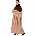 Duel colored abaya with lace work-Brown-skin